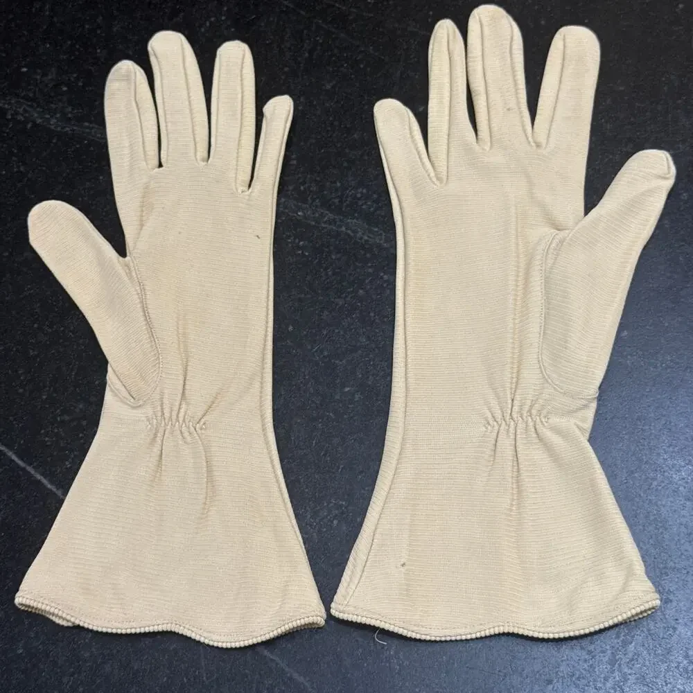 Vintage 50s Van Raalte Cream Cotton Gloves Starburst Embroidery Size 7.5